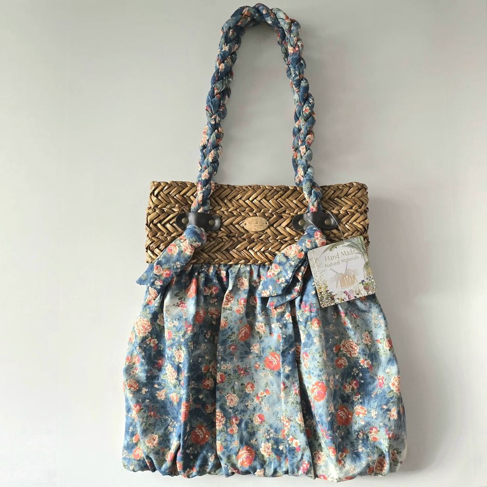 Capelli Straw World Blue Floral Handmade Tote - Picture 2 of 7